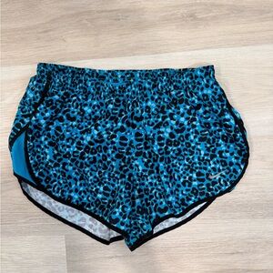 Nike Women's Black and Blue Patterned Athletic Shorts